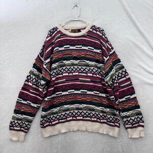 Vintage Rittenhouse Square Sweater Mens L Multicolor 3D Knit Pullover Crew Neck